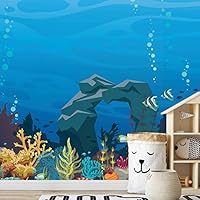 Wall Mural Under The Sea Fish Removable Self-Adhesive Wallpaper Wall Decoration for Bedroom Living Room - 66x96 inches