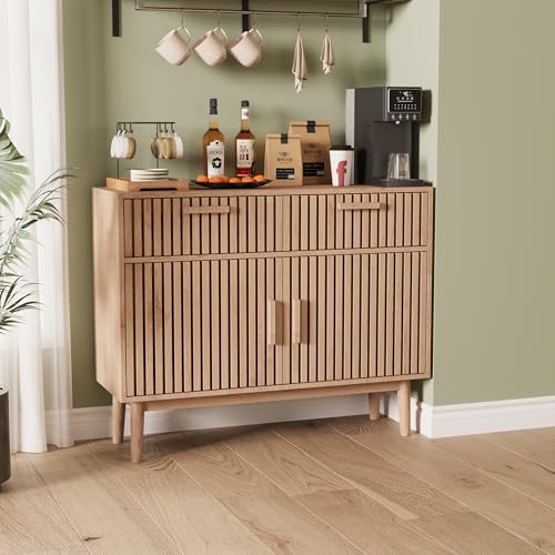 FEEOHOME Buffet Bas, Meuble de Rangement avec 2 Tiroirs et 2 Portes, Commode Multifonctionnel en Bois, Armoire de Cuisine pour Salon, Cuisine, Bureau, 35 x 100...