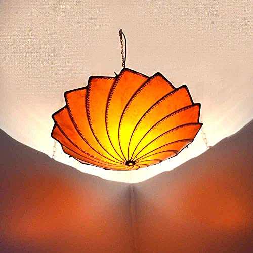 Orientalische Lampe Pendelleuchte Hängeleuchte Turban Orange 50x34 cm Groß (D x H) Lederlampe Hennalampe Lampe hängend… – Bild 3