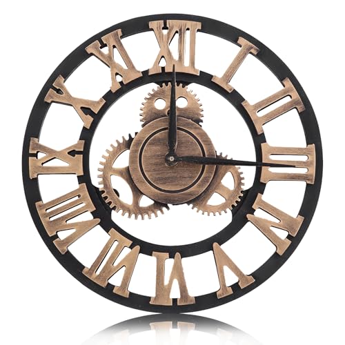 Cocoarm Reloj de Pared Grande Reloj de Pared Vintage 3D Estilo Industrial Antiguo Reloj de Pared Hecho a Mano Reloj Romano Grande para Sala de Estar/Oficina/Bar, Puntero de Metal (30
