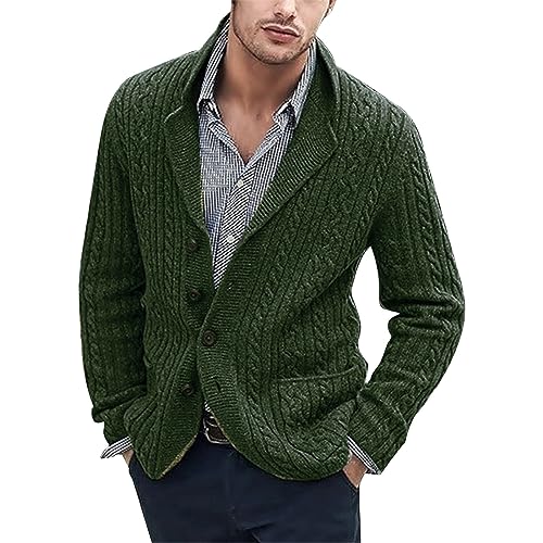 Mens Cardigan Sweaters Knitted Long Sleeve Cable Twisted Knit Warm Winter Sweater Casual Button Down Knitt Sweaters2