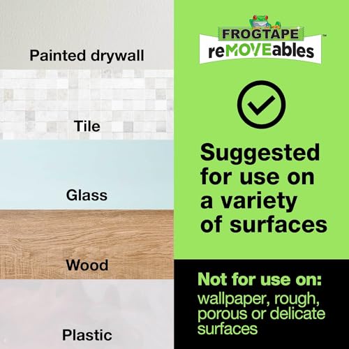 Image of FrogTape reMOVEables Medium Picture Hanging Strips- 12 Pairs - 12lbs per 4 Pairs - Damage-Free Removeable Adhesive Wall Strips Picture Hangers for Mounting Frames, Canvas, Home Decor White (24 Pieces)