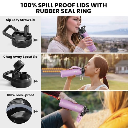 Image of RAYMYLO Insulated Water Bottle 20 oz, Triple Wall Vacuum Stainless Steel (Cold for 24Hrs, Hot for 12Hrs), Leak Proof & Non-BPA, Modern Water Bottle Jug for School with Straw Spout Lids