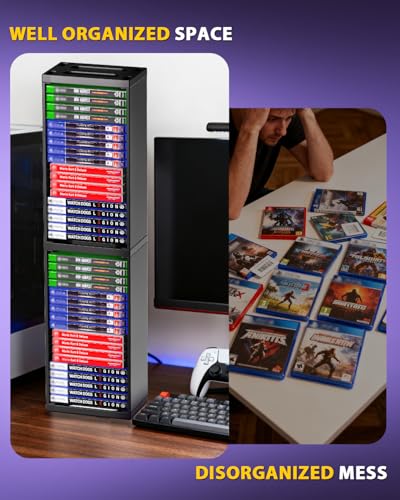 Image of Nargos Video Game Storage Stand Tower for PS5 /PS4 /PS3 /Xbox Series S & X /Xbox One, Universal Game Disc Holder Vertical Blu Ray Case Organizer, Black