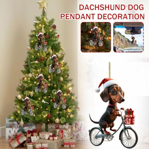 Weihnachtsdekoration Dackel, Acryl, flach, Welpe, Dekoration, Rückspiegelketten für Auto, S3L1