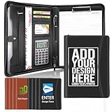 Personalized Portfolio with Zipper Logo Text Photo Custom Business Leather Folder Organizer with Clipboard Card Binder for Men Women Customized Padfolio for Gift Resume Interview Case Office