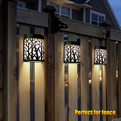 DenicMic Solar Wall Lights Outdoor Fence Solar Lights for Deck Patio Stairs Step Backyard LED Forest Night Lights, Waterproof, Warm White/Color Changing (2 Pack)