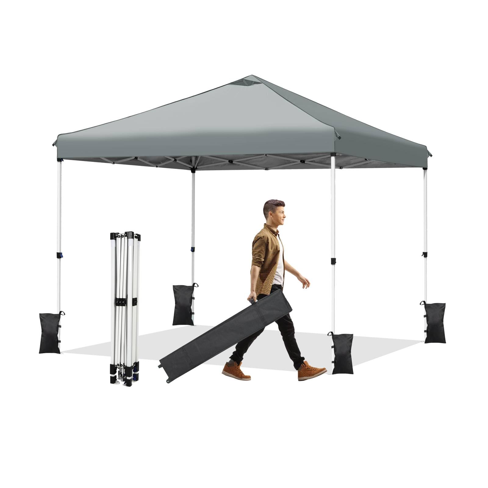 10x10 Pop Up Canopy Tent, Durable Easy Up Outdoor Canopy, 500D Waterproof Commercial Tent with 3 Adjustable Height, Roller Bag, 8 Stakes, 4 Sand Bags and 4 Ropes