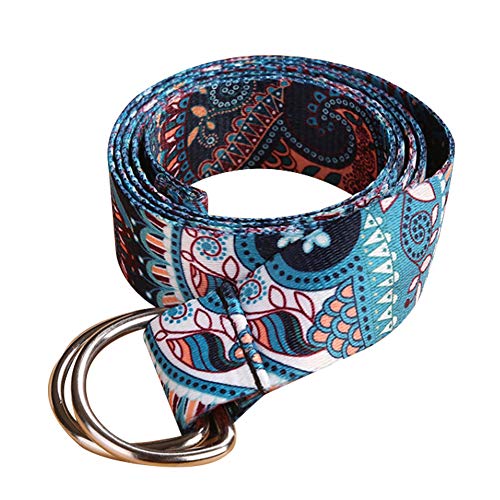 Women Double Ring Colorful Canvas Belt Metal Buckle Long Belts Casual Belts For Female