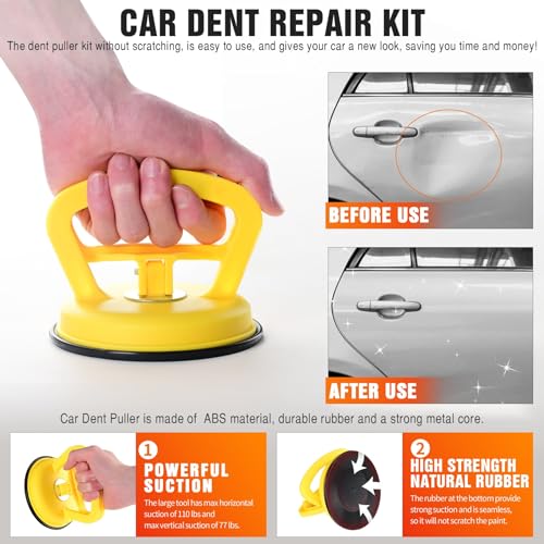 Image of Dent Puller,3 Pack Professional Dent Remover Tool Kit for Car Body Dents, with Suction Cup and Handle Lifter for Easy Car Dent Removal, Glass, Screen, and Object Moving (Yellow+Orange)