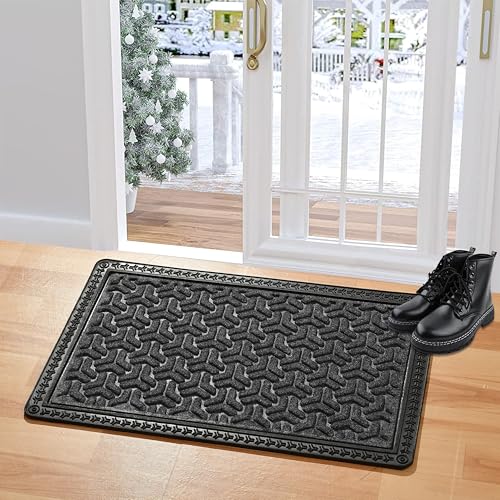Image of Premium Waterproof Rectangular Doormat for Home Entrance, All-Season, Heavy-Duty, Natural Rubber, Fade-Resistant & Easy to Clean (60X40 cm Grey)
