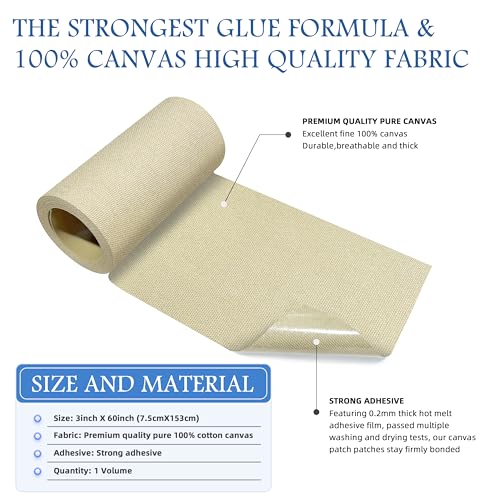 Image of KING MOUNTAIN Canvas Iron on Patch,3 inchx60 inch,Waterproof 100% Cotton Fabric Repair Patch,Used for Various Sofa,Tent,Clothes,Seats,Suitcases (Beige Gray)