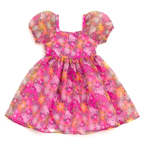 Hello Kitty Girls Square Neck Organza Dress Toddler to Big Kid Sizes (4T - 14-16)