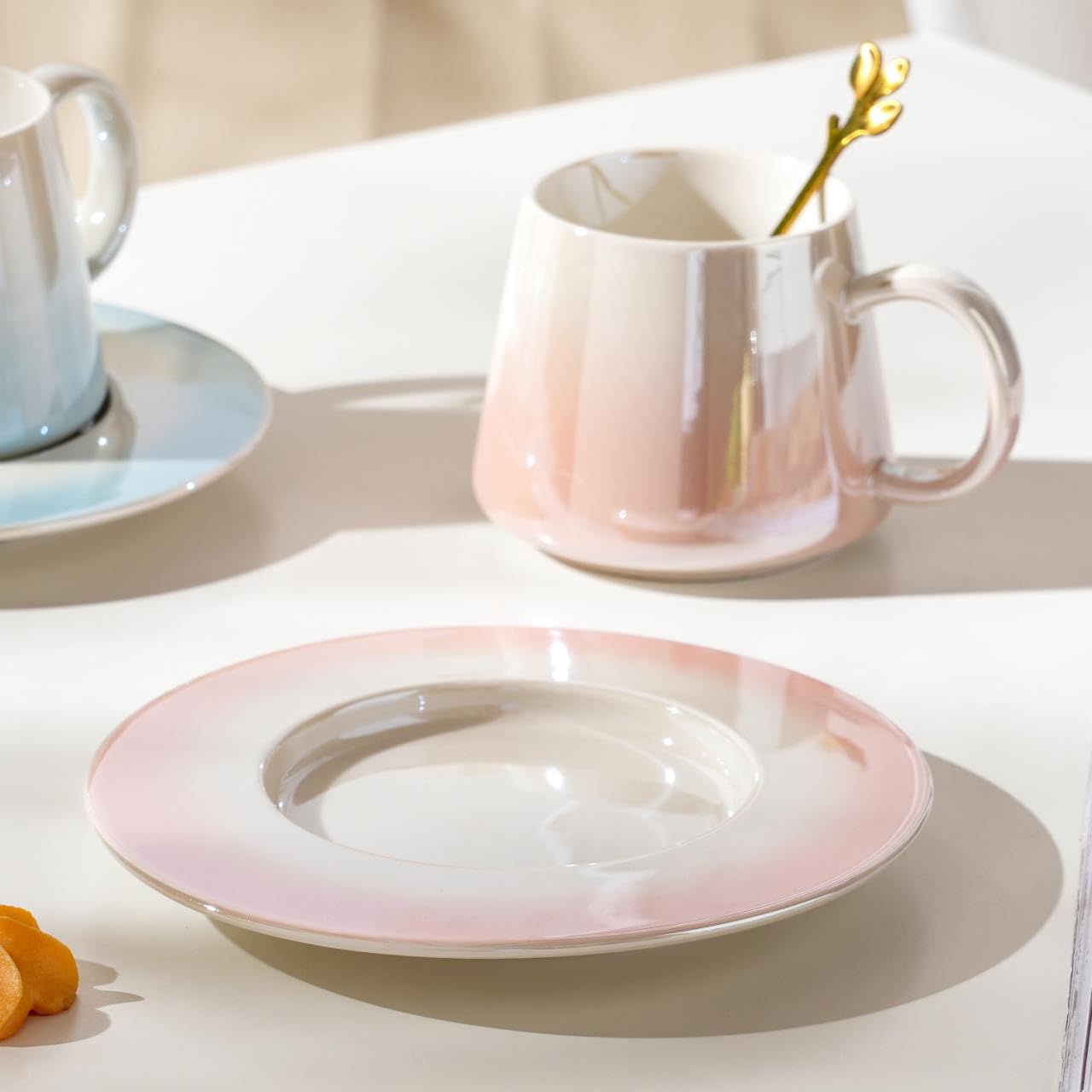 Dicmracy Chinese Ceramic Coffee Cup,Couple Coffee Cup,Gifts for Couples, Birthday Gifts For Mothers or Daughters, 9oz Exquisite Box Packaging Cups, Plates, Spoons (Pink1)