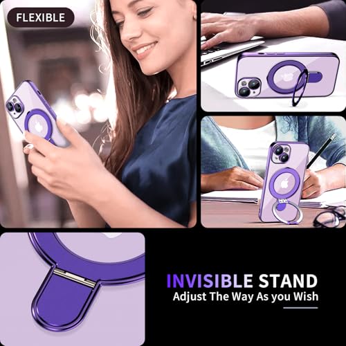 Image of Magnetic for iPhone 15 Case with Invisible Stand[Compatible with MagSafe][Full Camera Lens Protector][Military Drop Protection] Shockproof Not Yellowing Clear Slim Soft for Women Men