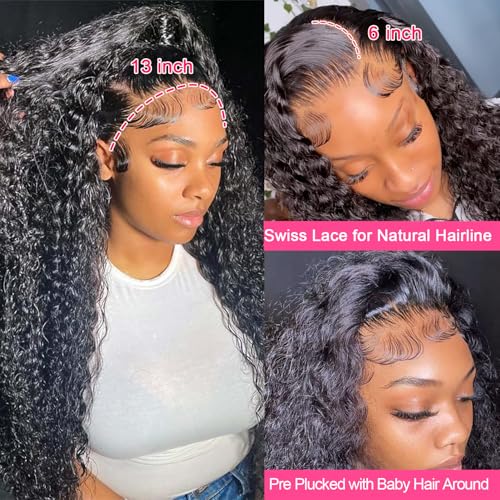 Image of 32 Inch 13x6 Deep Wave Lace Front Wigs Human Hair Wigs 200 Density HD Transparent Deep Curly Water Wave Lace Frontal Wigs Pre Plucked with Baby Hair for Women