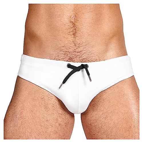Bañador slip de hombre antideslizante con cordón para natación en piscina XL blanco