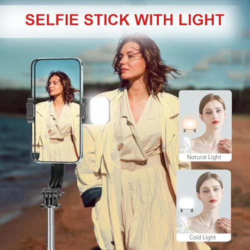 Image of JK Vision Selfie Stick with Tripod Stand, 3 in 1 Multifunctional Design, Rechargable LED Light with Two Brighness Levels for Make up, Vlogging & Photo Shoot, Selfie Stick with Bluetooth Remote