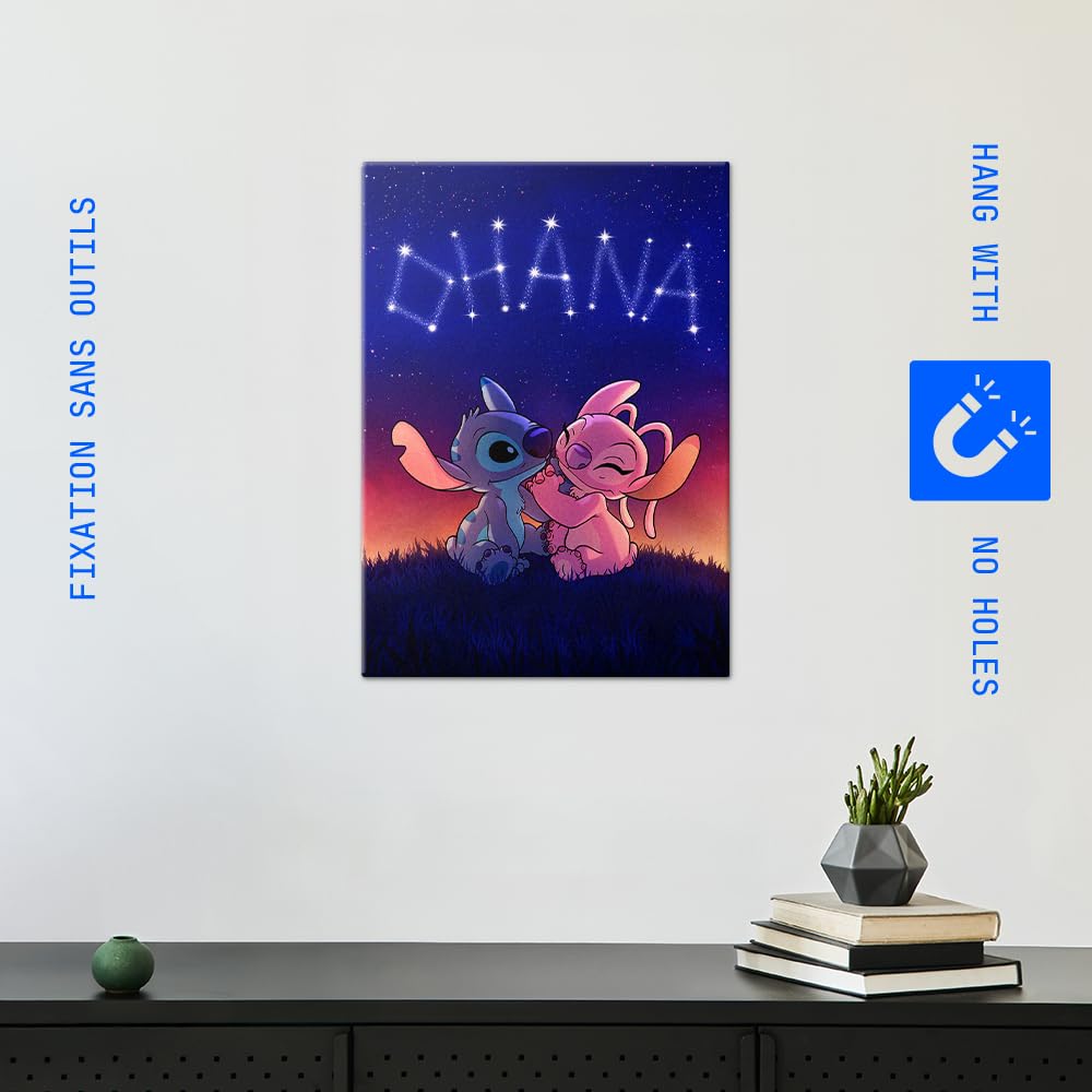 Displate Affiche Métallique Disney Stitch - Hawaii Chill - Stitch Angel Ohana Stars - Déco Maison Chambre - Cadeau - Decoration Murale Salon Metal Poster 32 cm x 45 cm