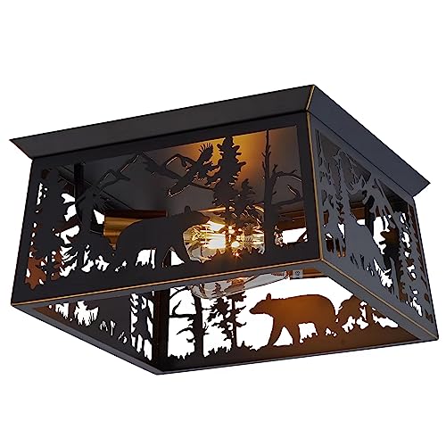 flysclean - Lámpara de techo rústica con diseño de oso rústico, estilo vintage, industrial, jaula de metal, perfecta para cocina, comedor, entrada de vestíbulo, cabina, iluminación de loft (bombillas