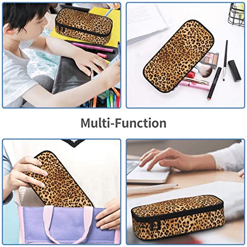 Image of Leopard Print Pencil Case for Girls and Kids Cute Pen Box Pouch Cheetah Print Pencil Bag with Double Zipper, Portable Pencil Pouch for School Office Supplies