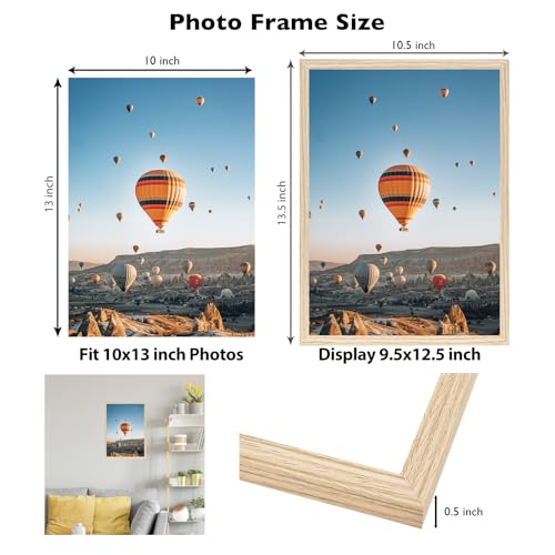 Image of JCJMY 10x13 Picture Frame for Wall Hanging, Wall Mounting Horizontally or Vertically, 10 x 13 Wall Gallery Poster Photo Frame with Shatter Resistant Plexiglass, Natural