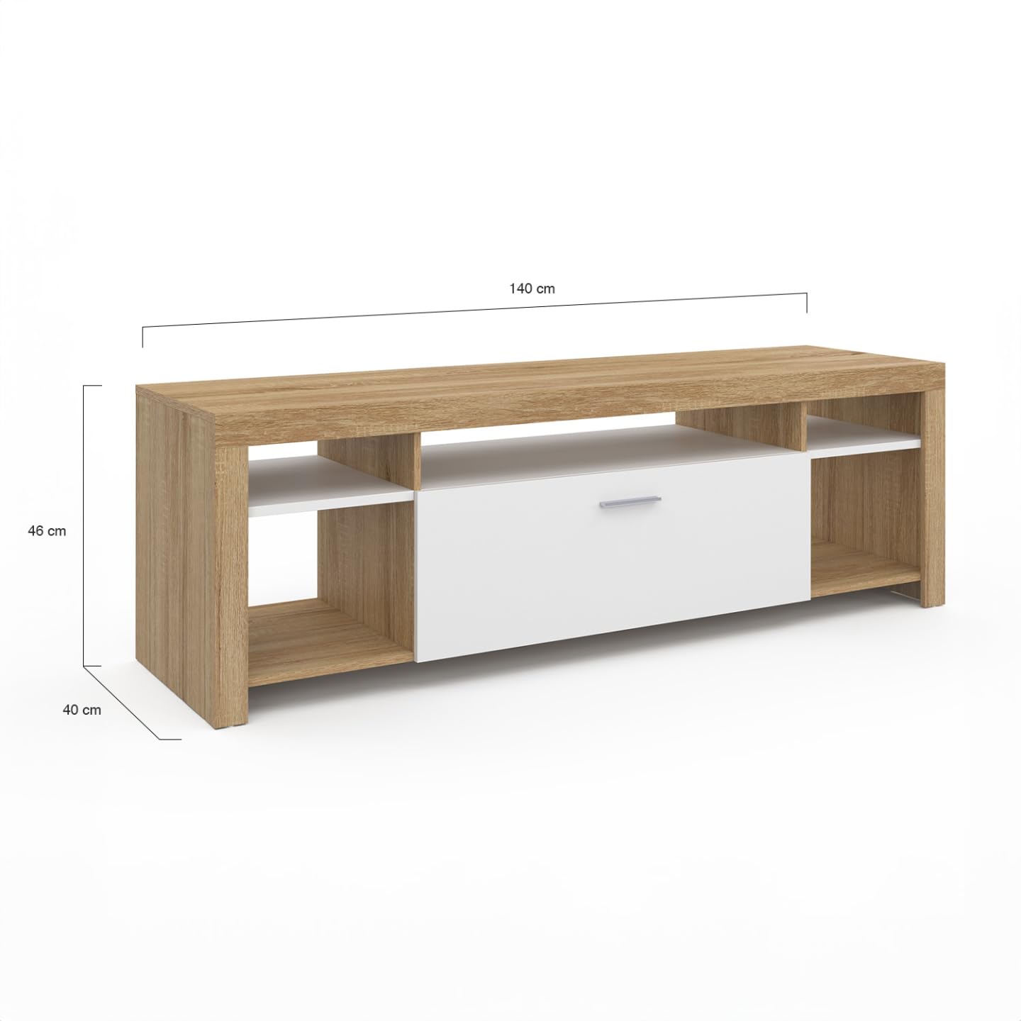 IDMarket - Meuble TV 140 cm Malo Bois et Placard Blanc