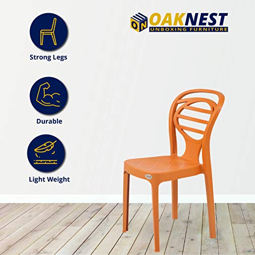 Image of Oaknest Supreme Oak Armless Plastic Dining Chair | Compact & Ergonomic Design for Home, Living Room, Balcony & Outdoor Seating | Color : Amber Gold, Set of 2