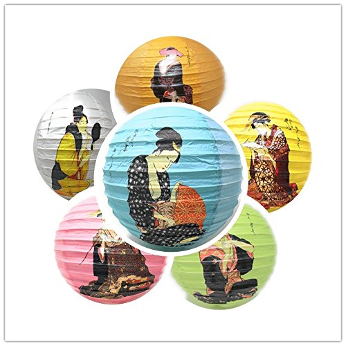THY COLLECTIBLES 6 Pcs Oriental Chinese Japanese Festival Party Celebration Home Decor Lantern Geisha Design 6 Colors 16
