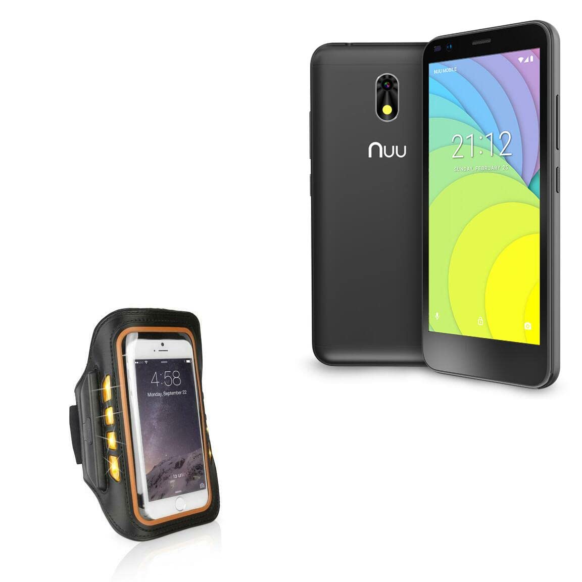 BoxWave Case for NUU Mobile A6L (Case JogBrite Sports Armband, High Visibility Safety Light LED Runners Armband for NUU Mobile A6L, NUU Mobile A6L, A5L+, A5L - Bold Orange