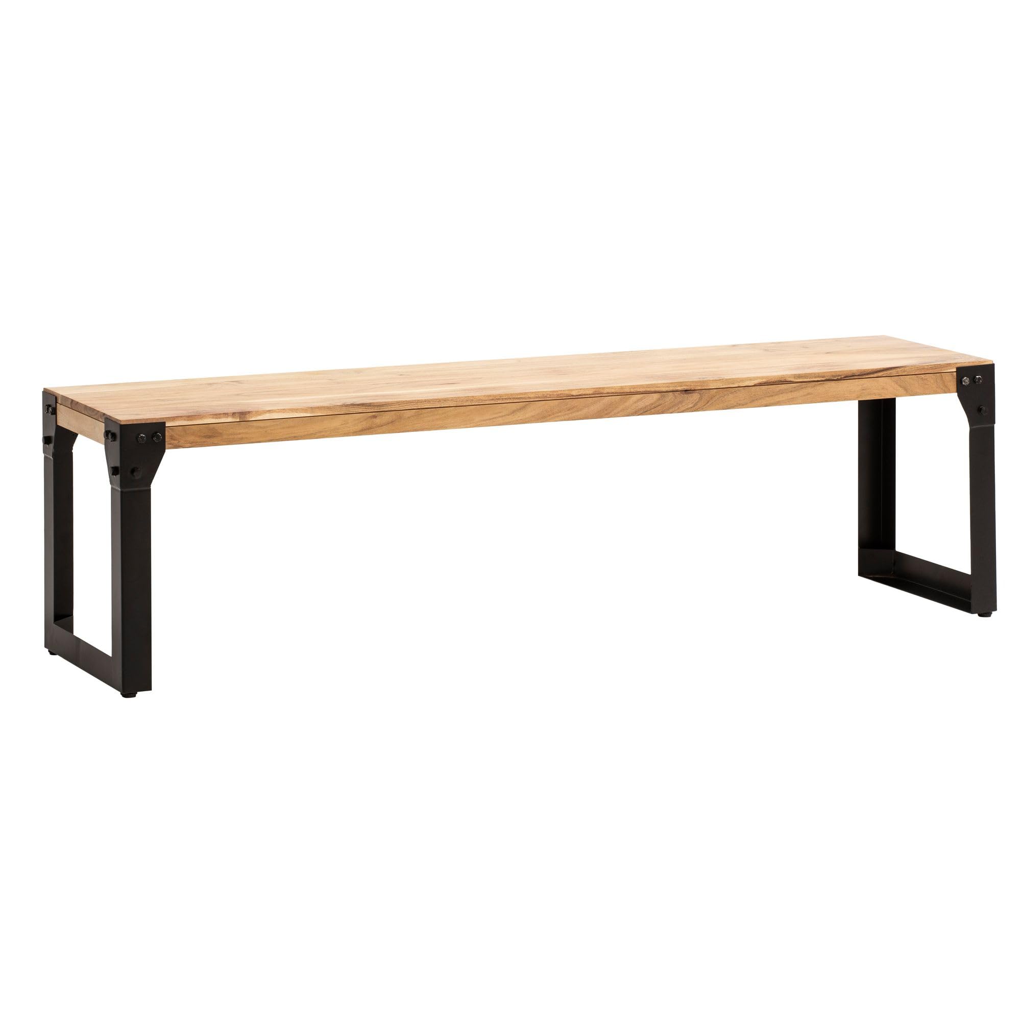 FineBuy Esszimmerbank 140 cm Akazie Massivholz Metall Industrial, Esstischbank Holzbank Massiv ohne Lehne, Küchenbank Essbank Modern, Sitzbank Esszimmer Braun