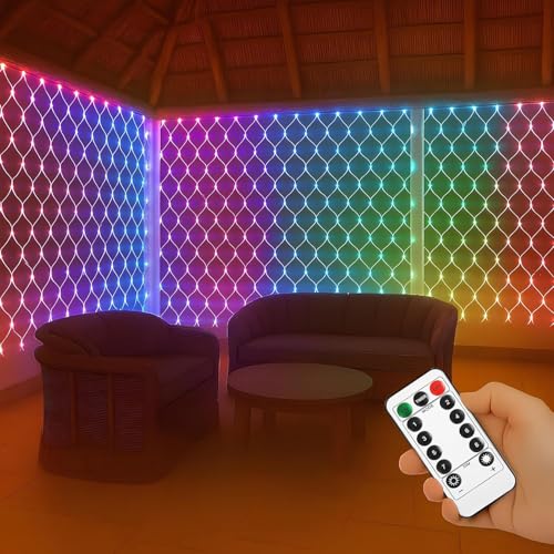 Image of K D LED Net Mesh String Lights - 192 LEDs, 9.8Ft x 6.6Ft, Warm Multi, 8 Modes, IP44 Waterproof, Connectable for Diwali, Navratri, Christmas Big String net mesh Multi
