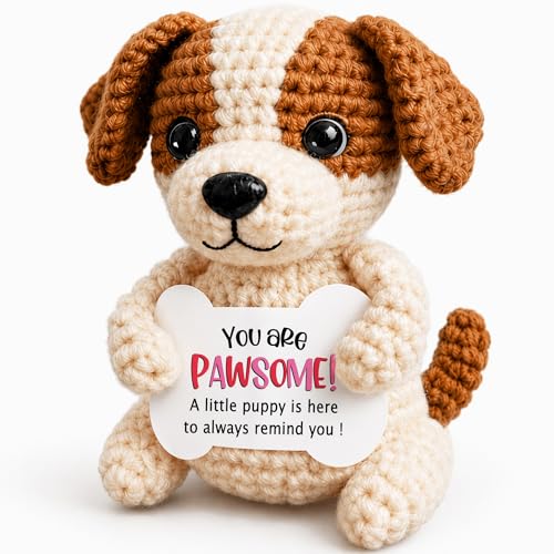 OWUH Funny Dog Gifts for Women Girls Men Boys Graduation Birthday Fathers Day Christmas Stocking Stuffers Presents Mini Cute Puppy Dog Emotional Positive Support Crochet Desk Decor Accessories
