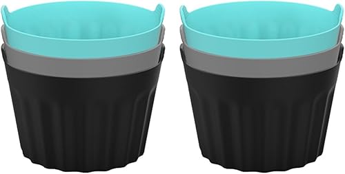 369pcs Air Fryer Silicone Basket Mold Egg Poacher Cupcake Baking Cups Ramekins For Ovens(6pcs black)