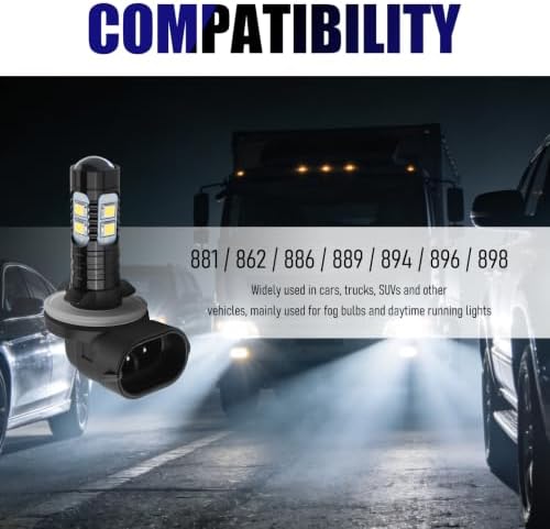 AKWDSL 2PCS 881 12-24V 6000K LED Fog Light Bulb High Brightness - 4