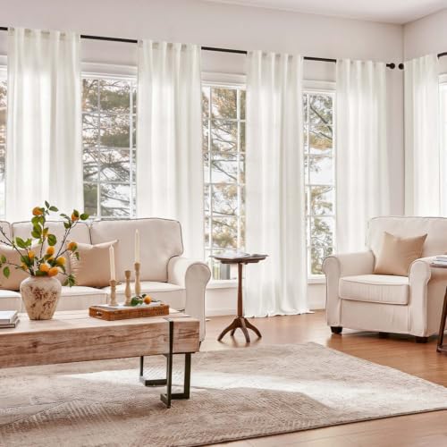 jinchan Lined Linen Curtains Privacy Back Tab 38x96 Inch 2 Panels Set White by jinchan - Image 2