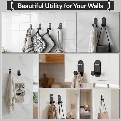 Image of Plantex Wall Hanging Hook /Bath Towel Hook /Self Adhesive Oval Robe Hooks for Kitchen /Bathroom /Stylish Home Decor Items - Pack of 4 (Black)