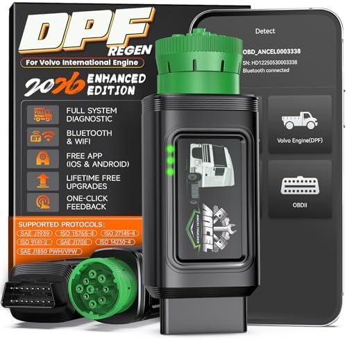 ANCEL HD120 Heavy Duty Truck Scanner, DPF Regen for Volvo & International Engine, Full-System Diagnostics, Supports HD-OBD & Basic OBD2, Free Lifetime Updates