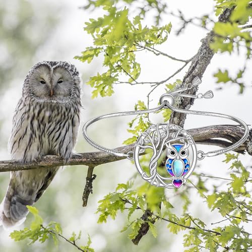 Fenthring Owl Bracelet Sterling Silver Tree of Life Owl Bracelet for Women Moonstone Owls Jewelry Graduation Birthday Christmas Gifts3