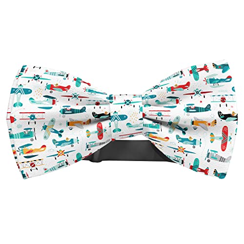 KAWAMOUSE Adjustable Pre-tied bow tie for toddler Boys (Airplanes Boys Pattern) Elegant Cute Bowties for Dogs Cats Pets