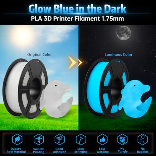 Image of SUNLU Glow in The Dark PLA Filament 1.75mm, Neatly Wound Luminous PLA 3D Printer Filament, Dimensional Accuracy + /- 0.02mm, Fit Most FDM 3D Printers, 1kg Spool (2.2lbs), White to Glow Blue
