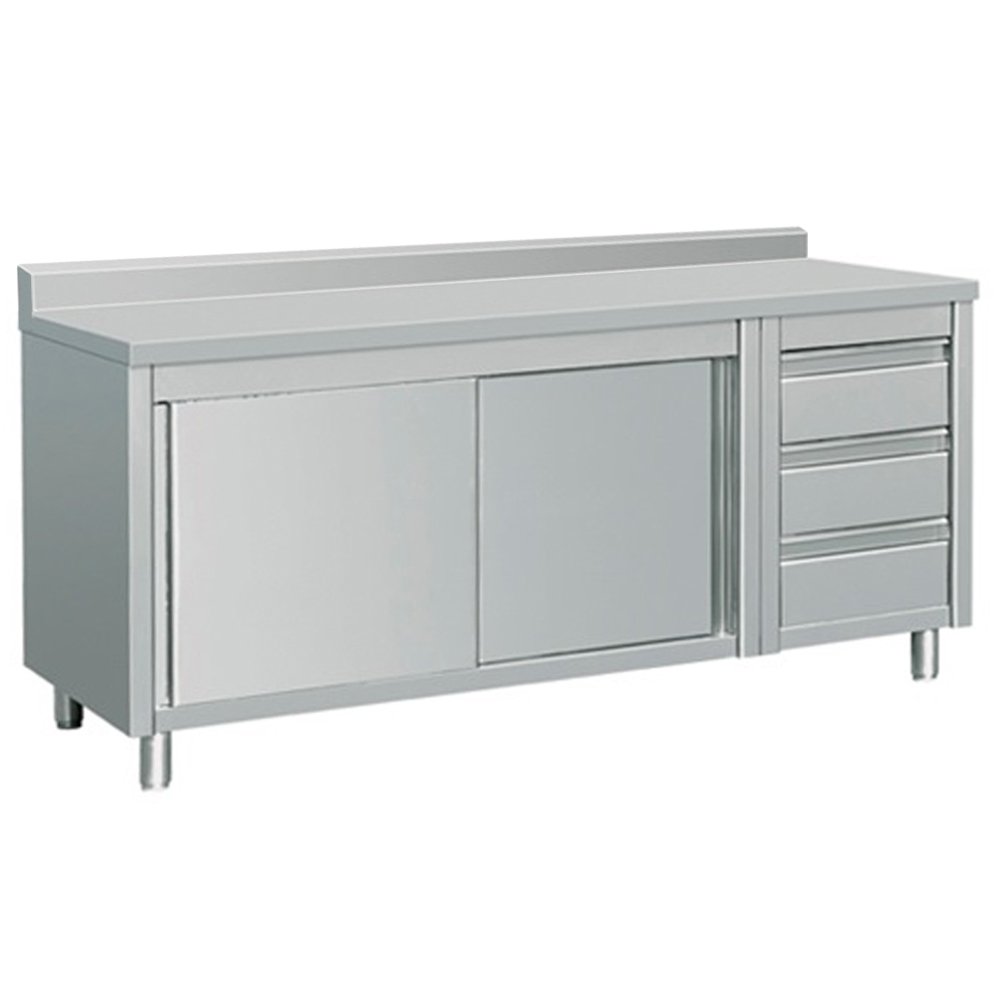 EQ Kitchen Line Stainless Steel Commercial Prep Work Table Sliding Door