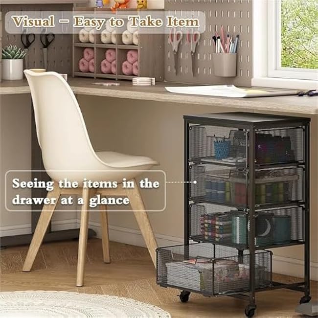 ´¢Îï³µ Metal Art And Craft Storage Organization Cart 4-Drawers Utility Rolling Carts With Lockable Wheels&Wooden Tabletop Art-Craft-37bYUsyn