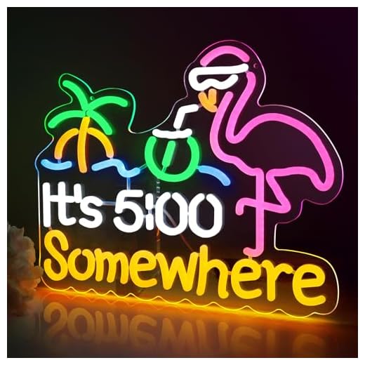 Its 5 00 O'clock Some Where Neon Signs for Wall Decor, Dimmable Neon Light Sign for Man Cave with ON/OFF Switch, USB Powered LED Light Up Beer Sign for Home Bar, 12.6 * 16.2''