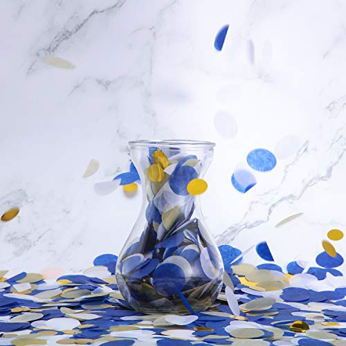 Image of TecUnite Blue Gold Confetti Round Tissue Paper Table Confetti Dots for Wedding Birthday Party Decoration Arts Craft DIY Scrapbooking, 1.76 oz (2.5 cm)