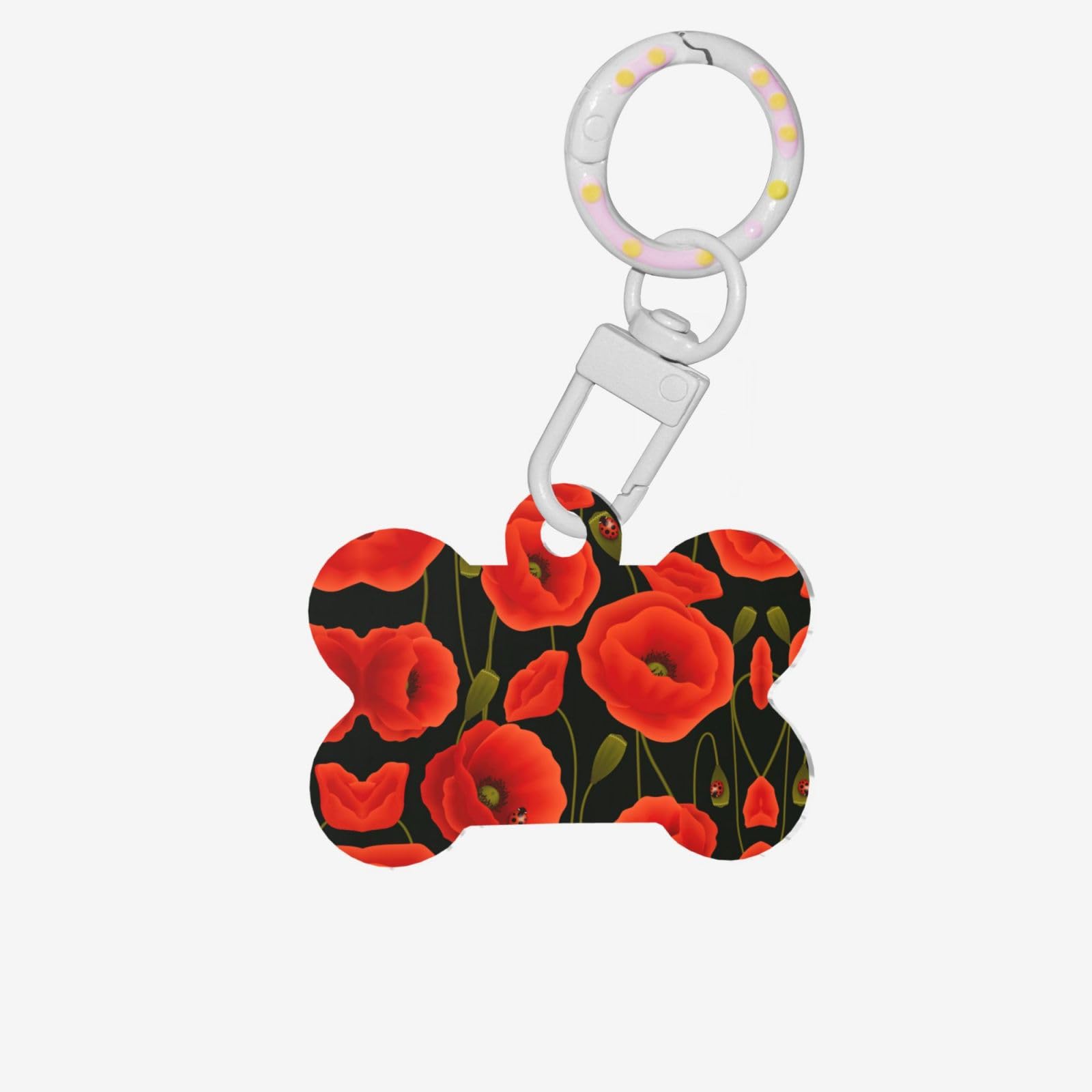 Poppy Flowers Print 3-Color Acrylic Dog Tags Pet Ornaments, Bone-Shaped Dog Tags Sign for Pet Collar Pendant
