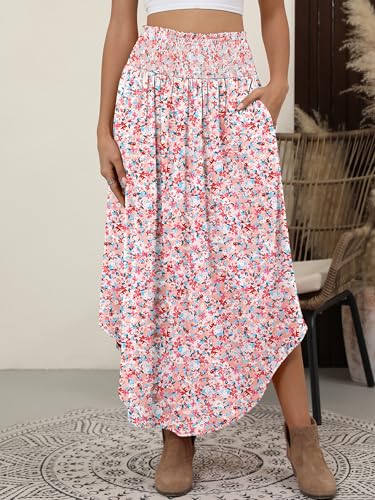 Image of ANRABESS Women's Maxi Skirts Summer Boho Floral High Waisted Flowy Swing Pleated Beach Long Skirt with Pockets