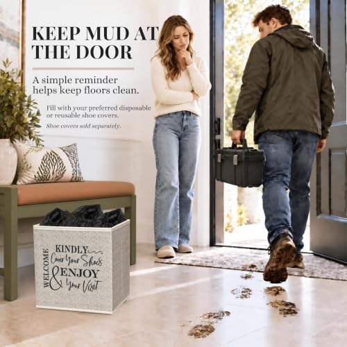 Shoe Cover Box - Welcome Guests to Please Cover Shoes. Indoor Foldable Storage Bin to Fill w/your Favorite Booties. For Homeowner, Real Estate Agent, Realtor Open House Supplies | 1 Beige & Black - Image 3
