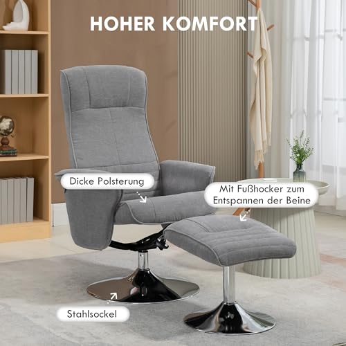HOMCOM Relaxsessel mit Hocker, 360°drehbarer Fernsehsessel mit Liegefunktion Gepolstert TV Sessel mit Samtoptik für Wohnzimmer, Grau – Bild 7