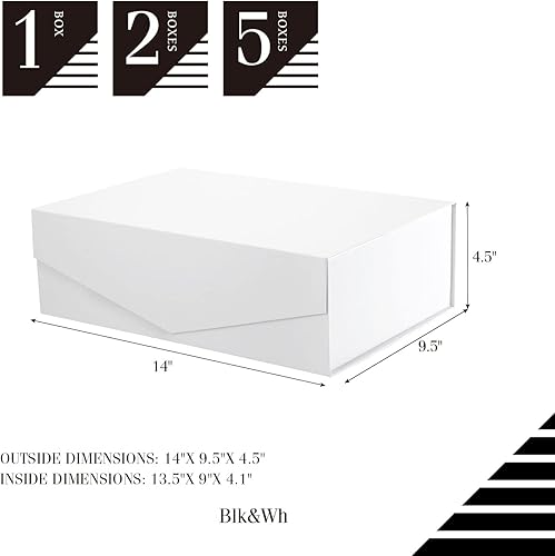 Miniatura 6 de BLK&WH Caja de regalo grande de 13.5 x 9 x 4.1 pulgadas con tapa, caja de propuesta de dama de honor, plegable con tapa magnética (blanco mate)